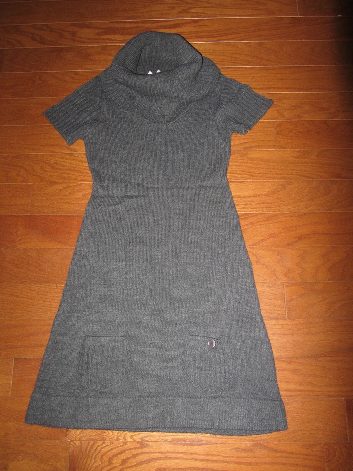 S/M ❤️VESTIDO SUÉTER DERECHO CORAZÓN❤️ TÚNICA 34" LARGO ❤️ MANGA CORTA GRIS CAPUCHA CUELLO Foto 1 de 4