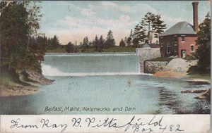 Belfast Maine Wasserwerk Damm antike Postkarte - Bild 1 von 2