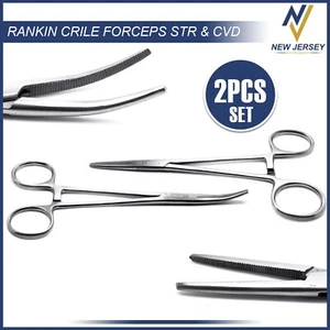 2 Pcs Surgical Rankin Crile Straight & Curved 6.25" Hemostat Forceps Tools - Bild 1 von 3