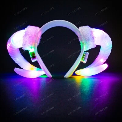 Gothic Ram Horn Headband Goat Animal Headgear Halloween Cosplay Party White LED - Image 1 of 4