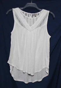 Lucky Brand Womens L Off-White Knit Sleeveless Top Crochet Yoke NWT - Picture 1 of 3
