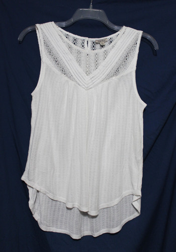 OFF WHITE Top smanicato Lucky Brand donna L bianco sporco maglia uncinetto giogo nuovo con etichetta