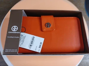 Pochette portefeuille index en bois de santal Giani Bernini cuir orange kaki neuve dans sa boîte - Photo 1/9