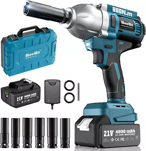 Cordless Impact Wrench, 900N.M(665Ft-Lbs) Power Impact Gun 1/2 Inch, 4.0Ah Batte - Picture 1 of 9