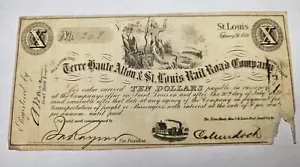 USA 1859 $10 DOLLARS TERRE HAUTE ALTON & ST.LOUIS RAIL ROAD COMPANY ** - Picture 1 of 2