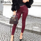 Women Wet Look Trousers High Waist Skinny Leggings Leather Stretch Pencil Pants