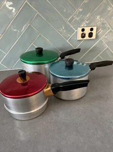 Vintage Retro Solid Aluminium Saucepans Strong Lite & Namco Electra 3 Pots - Picture 1 of 24