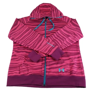 Under Armour Sweatshirt Hoodie Women's Large Semi-Fitted Full Zip Pockets Strips - Picture 1 of 12