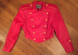 North Beach Michael Hoban Leather Jacket Jackson Military Gold Buttons 1990s 5/6 - Picture 1 of 4