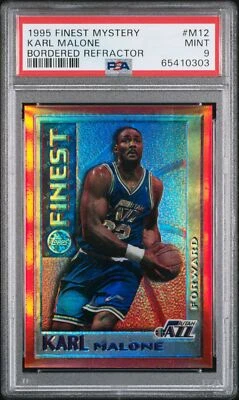 1995 Finest Mystery Orange Bordered Test Refractor #M12 Karl Malone PSA 9 MINT - image 1 of 2