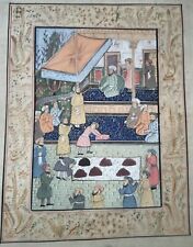 Early Persian Court Scene Handmade Miniature Style Painting On Silk #8594
