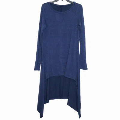 Vestido midi Zanzea feminino manga longa malha bainha alta baixa azul P B11 - Imagem 1 de 4