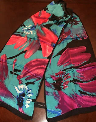 Bufanda Jones New York negra y turquesa floral 100 % seda Foto 1 de 4