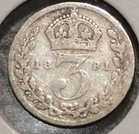 British Silver Threepence - 1891 - Queen Victoria Cover