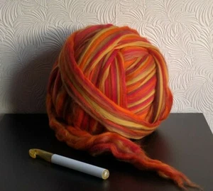 100g pure 100% merino wool yellow-orange-red multicolor giant knitting yarn - Picture 1 of 3