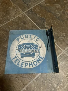 Bell System Public Telephone Sign 11x11 Enamel 2 sided Flange 3 grommets - Picture 1 of 11