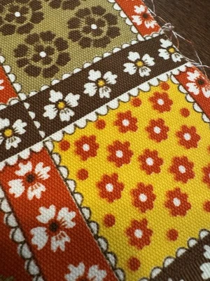 VINTAGE 60s 70s ORANGE BROWN Cheater Patch Calico Cotton Fabric 42 x 35" - Image 1 of 4