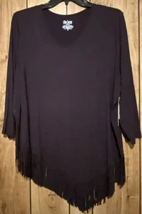 NWT SLIM FACTOR by Investments 2X Black Asymmetric Fringe Hem Black Tunic Top - Picture 1 of 4