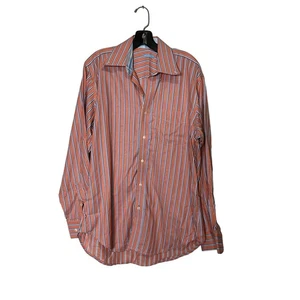 J McLaughlin Mens Striped Button Front Long Sleeve Shirt Orange Blue Size M - Picture 1 of 8