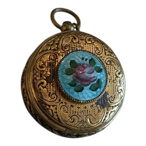 Vintage Handpainted Photo Locket Pendant Floral - Picture 1 of 4