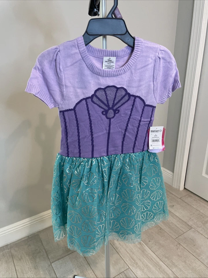 Disney Ariel Princess Sweater Top Tulle Skirt Dress/costume Size S Girls 6/6x - Image 1 of 4