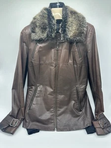 Danier 2-in-1 Brown Leather Jacket M w/ Detachable Black Quilted Liner EUC - Picture 1 of 7