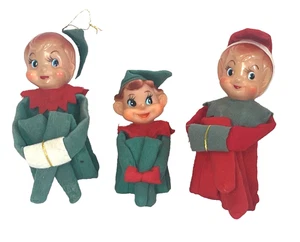 Knee Huggers grün rot Weihnachten Elfe Pixie Japan Sitter Vintage MCM Filz Gummi Gesicht - Bild 1 von 8