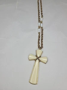 Collar Vintage Avon Sara Cov Tono Dorado Acrílico Cruz Colgante 2.75"T 32"L - Imagen 1 de 9