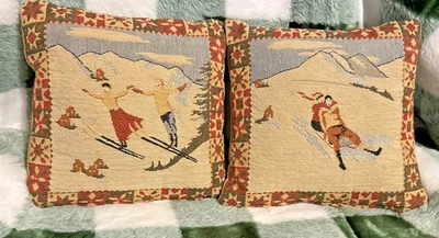 Travesseiros de inverno estilo bávaro trenó de esqui conjunto de 2 travesseiros vintage - Imagem 1 de 4