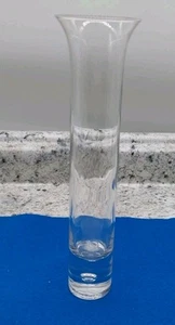 Vintage Clear Glass Bud Vase Flared Bubble Base 10" Tall Heavy Weighted Bottom - Picture 1 of 8