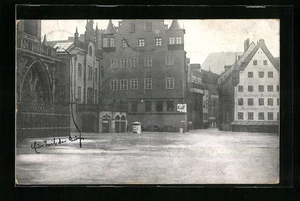 AK Nürnberg, Hochwasser 1909, Überschwemmter Hauptmarkt mit Frauenkirche 1909 - Picture 1 of 2