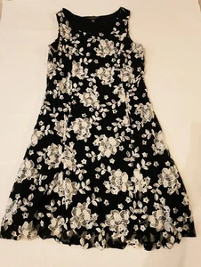 Perceptions New York Black & White Floral Sleeveless Dress Size M - Picture 1 of 5