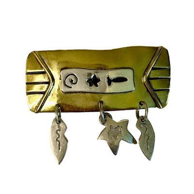 Broche prendedor en tono oro y plata de México de gran alcance Foto 1 de 3