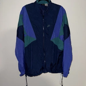 Vintage 90s Nike Windbreaker Jacke Herren XL Colorblock Navy Blau Grün Full Zip - Bild 1 von 6