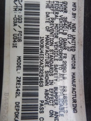 Used Front Right Door Window Regulator Front fits: 2010 Toyota Corolla electric Foto 1 de 4