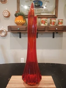 Huge 27" AMBERINA Swung Vase Ribbed Glass Table/Floor Vase LE Smith Vintage MCM - Picture 1 of 11