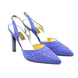Damenschuhe Istante by Versace Perlen-Slingback-Pumps 8 M blau Satin hochhackig neu - Bild 1 von 8