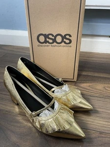 ASOS Shoes Women's 6 Gold Sweetreats Ruffle Pointed Heels Wedding Bridal Party - Picture 1 of 7