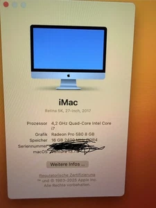 Apple iMac Retina 5K 27" 27 Zoll 4,2 GHz i7 16GB RAM 512GB 2017  - Bild 1 von 1
