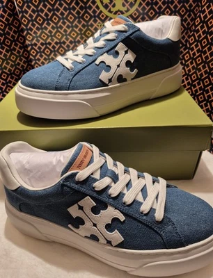 TORY BURCH COLOR BLOCK PLATFORM SNEAKERS IN DENIM/LEATHER;SIZE 8M;BNIB;RET: $348 - Image 1 of 4