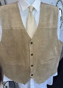Mens Basic Editions Beige Genuine Suede Leather Vest, Sz XL - Picture 1 of 16