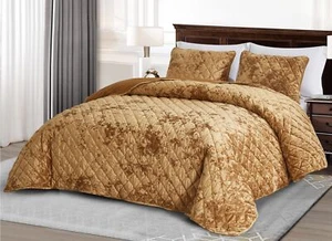 Chezmoi Collection Lux 3-Piece Diamond Stitch Plush Distressed Velvet Quilt Set - Picture 1 of 22