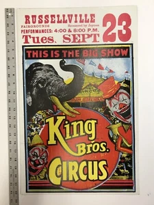 Poster Circo Creepy Clown King Bros. Circus Roseville Fair Grounds Vitello. - Foto 1 di 2