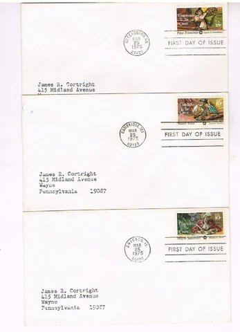 3 - 1975 Bicentennial Frist Day of Issue US Postage sTamps (14-156) Cover