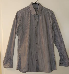 French Connection Large Shirt Mens Black Stripe Long Sleeve Cotton - Picture 1 of 7