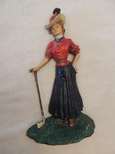 Vintage Gusseisen weiblicher Golfer Türstopper. 8,75" hoch, Gewicht ist 1 Pfund 11 Unzen - Bild 1 von 10