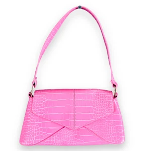 Ladies Pink Crocodile Effect Small Shoulder Bag Handbag - Picture 1 of 4