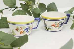 Pair of French Vintage Hand Painted Quimper Coffee Mugs #51387 - Picture 1 of 9