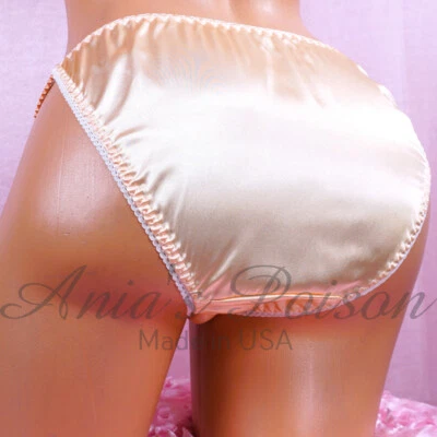 Vintage 80s style SATIN sissy Champagne shiny string bikini Panties sz 5 6 7 - Image 1 of 4