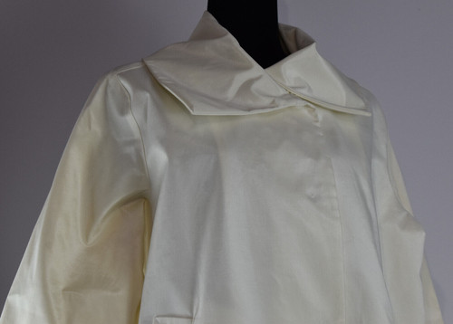 OFF WHITE Giacca trench Jane Post taglia L bianco sporco media lunghezza bottoni a pressione tasche foderato lucido